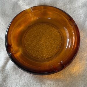 Vintage Brown Amber Glass Round Cigar Ashtray Mid Century 6 inch